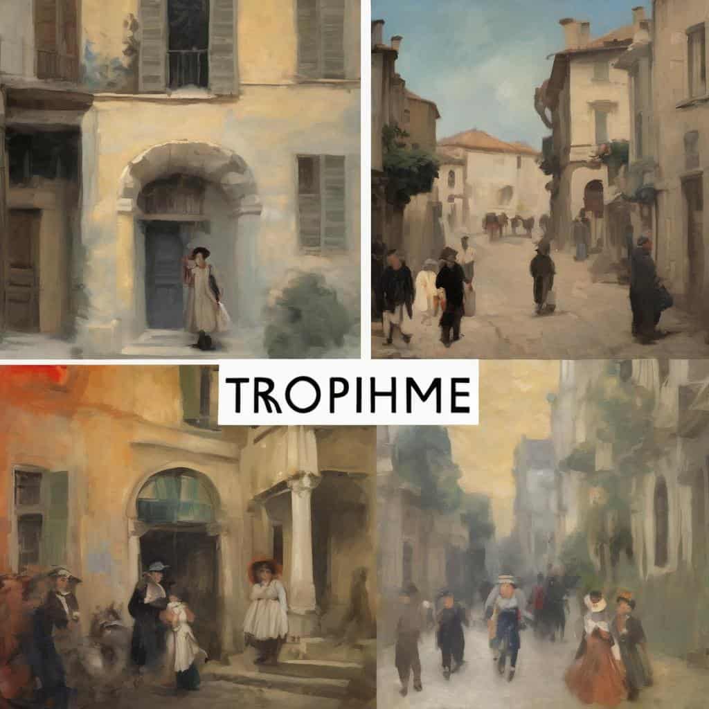 Ολική εικόνα έκθεσης ζωγραφικής με αστικά τοπία και ανθρώπους στην Τροπίνη.