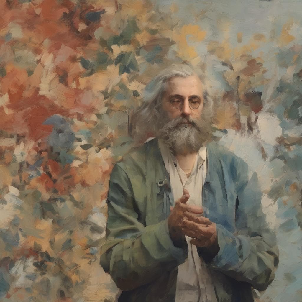 Παραδοσιακή ζωγραφιά πορτρέτου καλλιτέχνη με πολύχρωμο φόντο φύλλων φθινοπώρου.